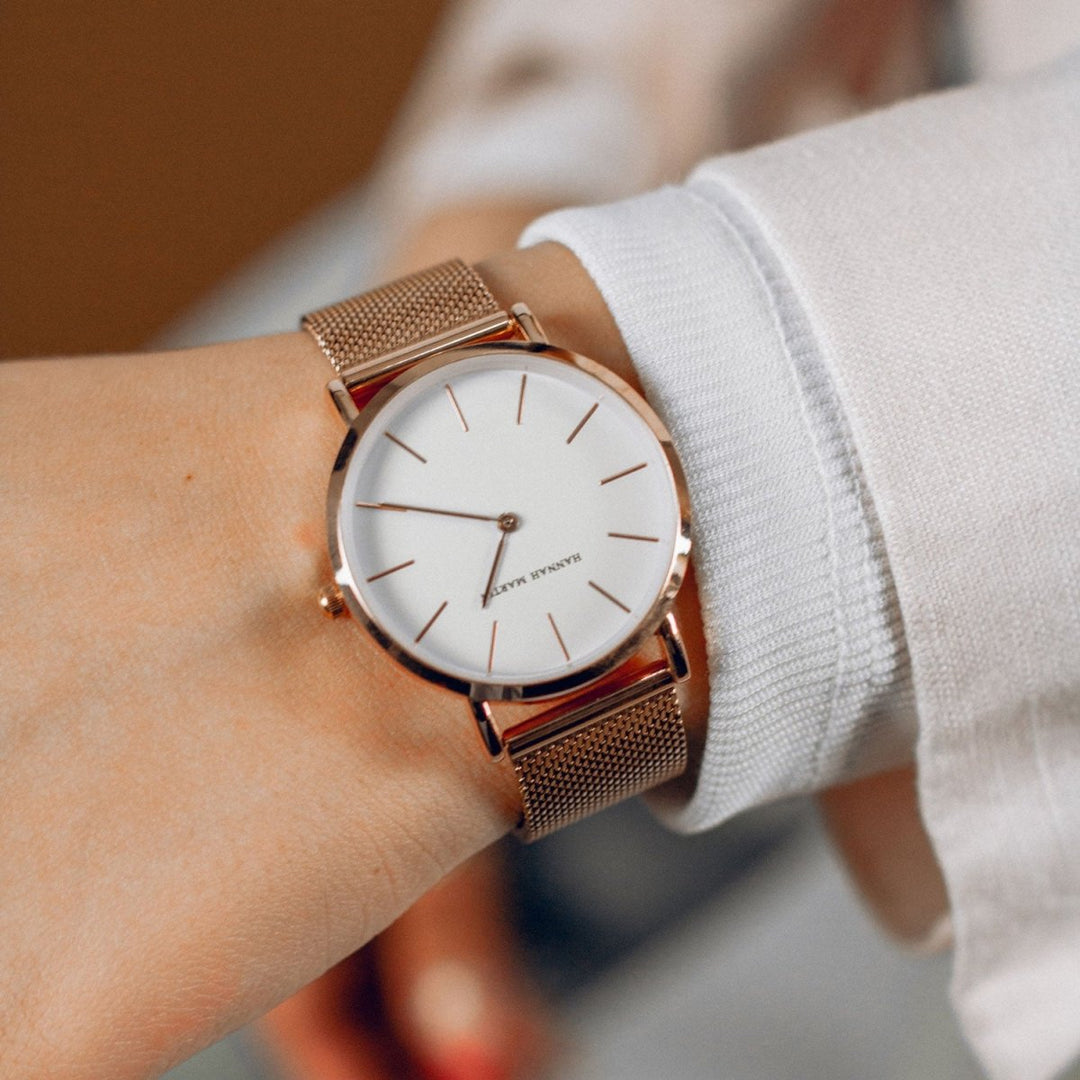 Reloj Hannah Martin Oro Rosa Mujer Esfera Blanca Mesh - Diseño Minimalista 36mm - Hannah Martin en Perú | Jherr Jewelry