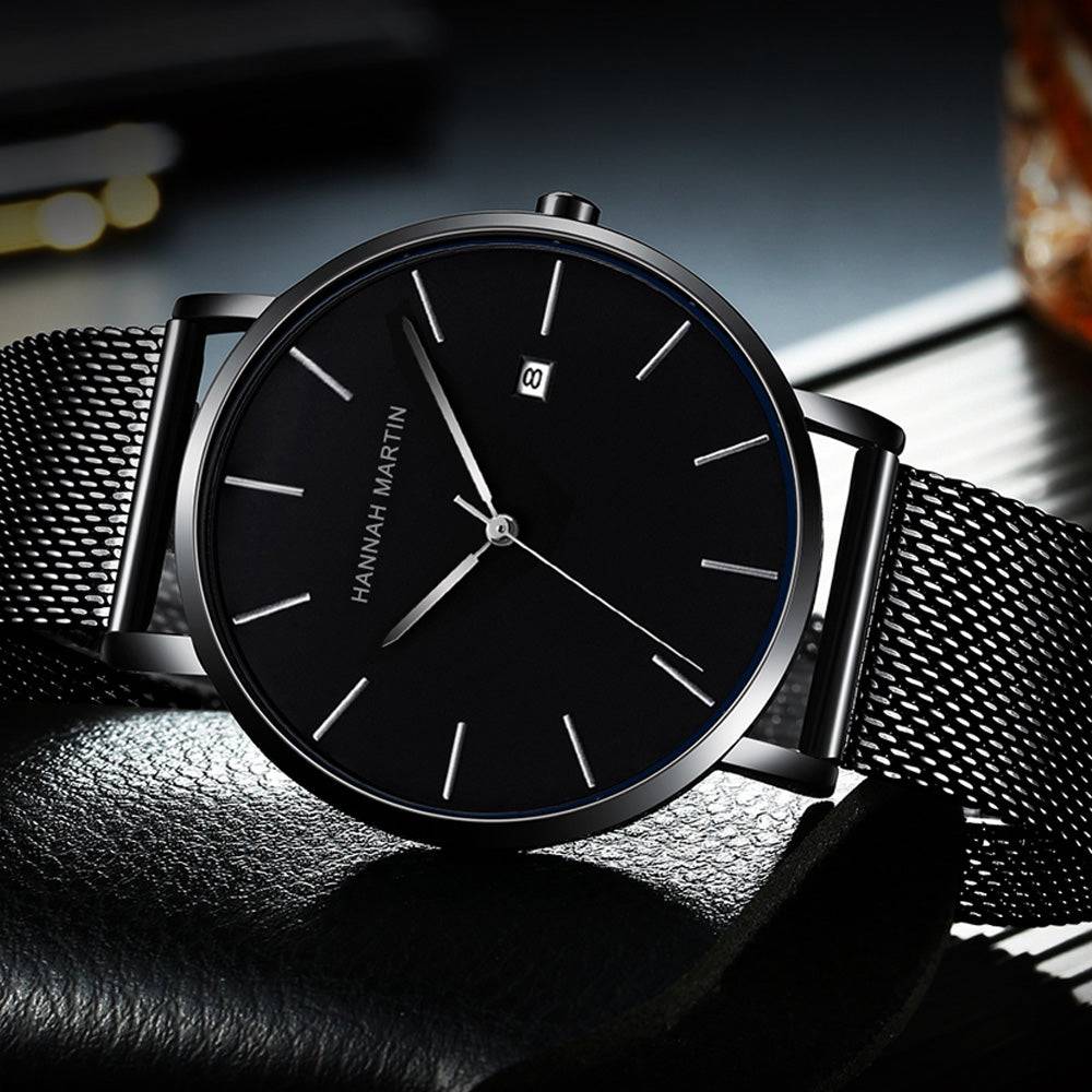 Reloj Hannah Martin Original Negro para Hombre - Malla Mesh 40mm con Fecha - Hannah Martin en Perú | Jherr Jewelry