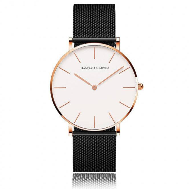 Reloj Hannah Martin Original Malla Negra para Hombre – Negro y Oro Rosa 40mm - Hannah Martin en Perú | Jherr Jewelry