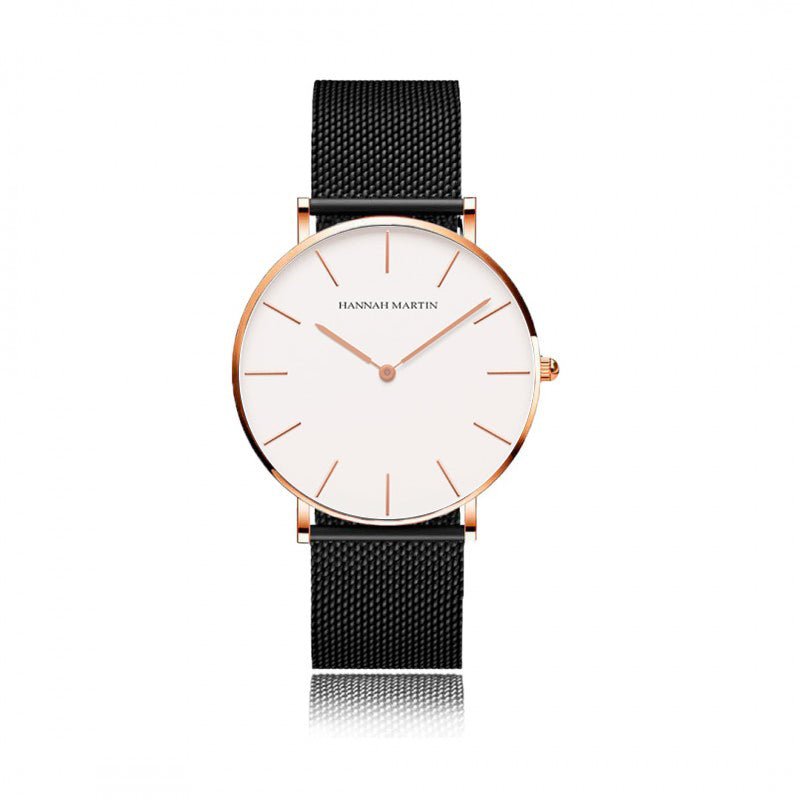 Reloj Hannah Martin Malla Negra Esfera Blanca - Diseño Minimalista 40mm - Hannah Martin en Perú | Jherr Jewelry