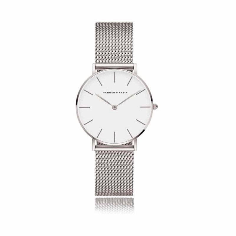 Reloj Hannah Martin Plata Mesh Esfera Blanca - Diseño Minimalista 36mm - Hannah Martin en Perú | Jherr Jewelry