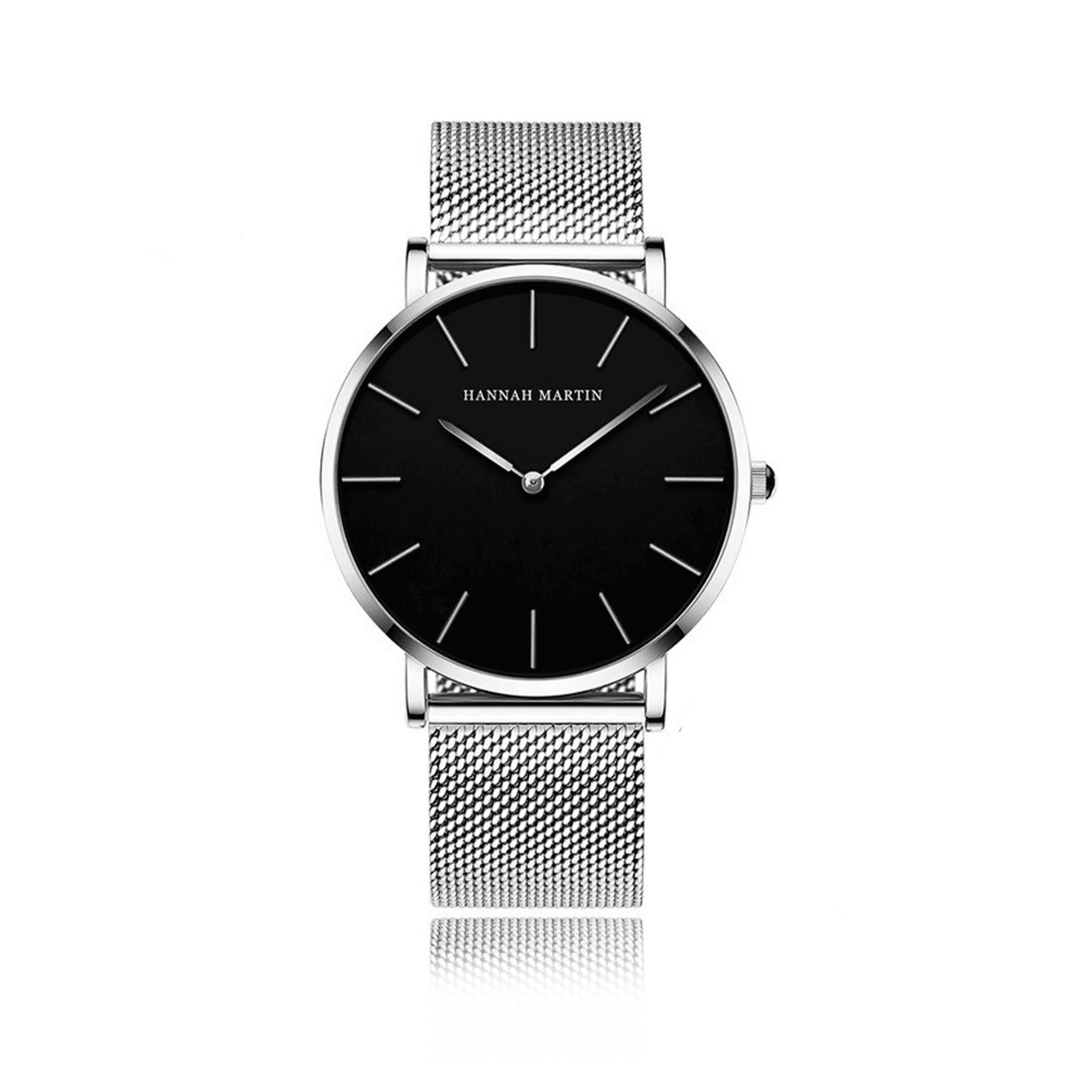 Reloj Hannah Martin Plata Esfera Azul con Mesh Plateado y Fecha - Diseño Ejecutivo 40mm - Hannah Martin en Perú | Jherr Jewelry
