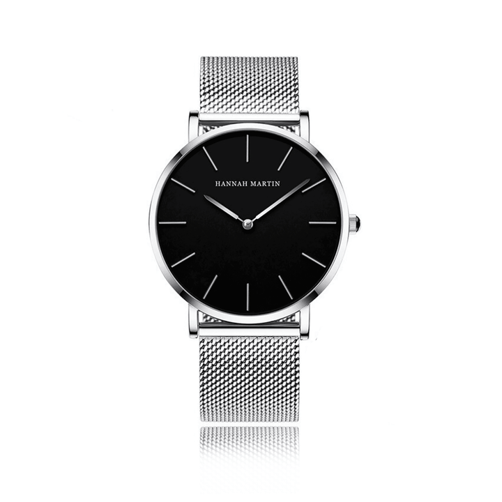 Reloj Hannah Martin Plata Esfera Azul con Mesh Plateado y Fecha - Diseño Ejecutivo 40mm - Hannah Martin en Perú | Jherr Jewelry