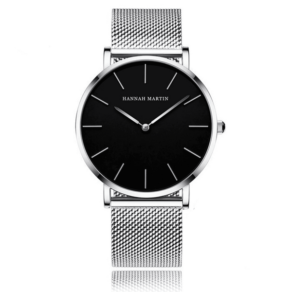 Reloj  Original Plata Esfera Negra con Correa Mesh Plateada - Diseño Minimalista 40mm