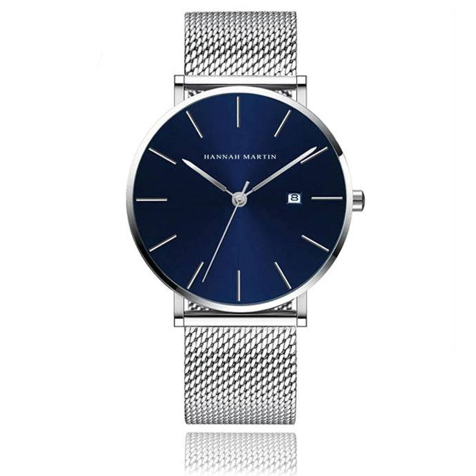 Reloj Hannah Martin Original Plata Esfera Negra con Correa Mesh Plateada - Diseño Minimalista 40mm - Hannah Martin en Perú | Jherr Jewelry