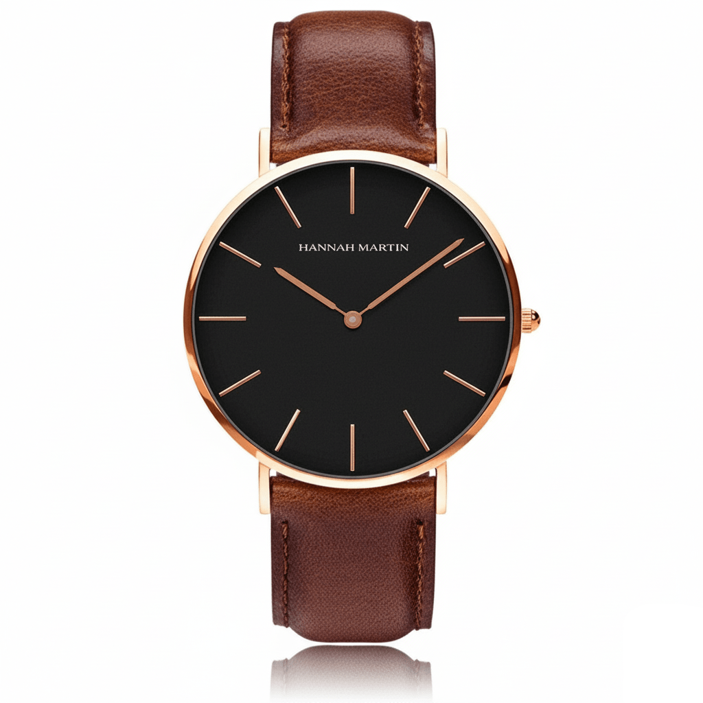 Reloj Hannah Martin Original para Hombre Elegante Cuero Marrón Esfera Negra 40mm - Hannah Martin en Perú | Jherr Jewelry