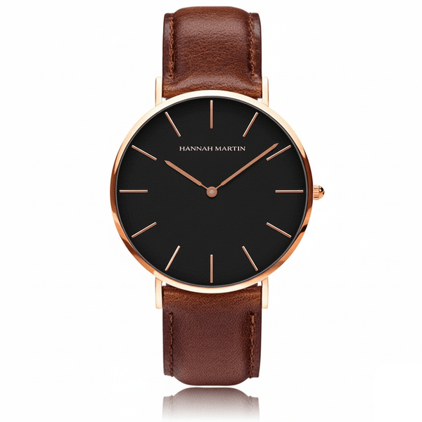 Reloj  Original para Hombre Elegante Cuero Marrón Esfera Negra 40mm
