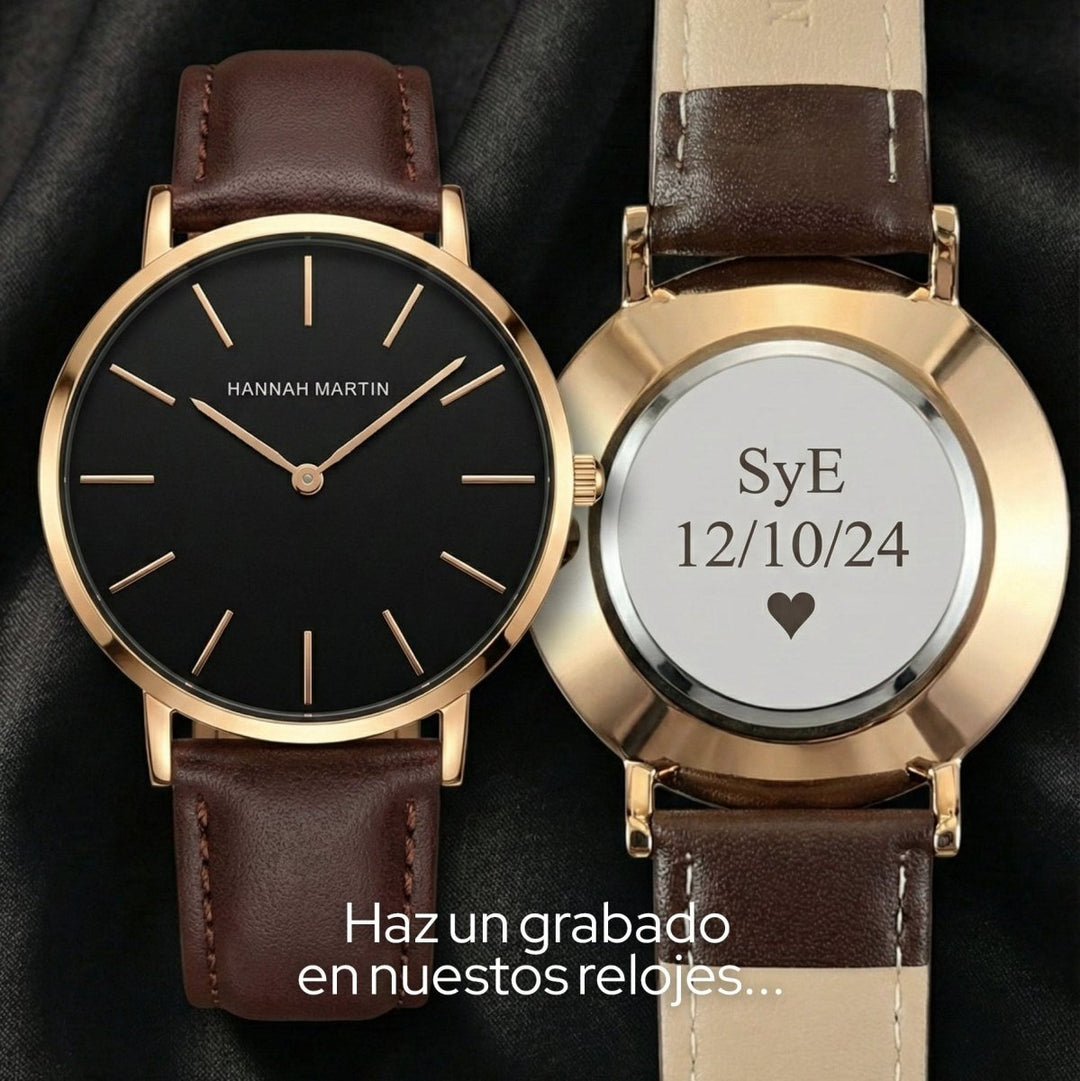 Reloj Hannah Martin Original para Hombre Elegante Cuero Marrón Esfera Negra 40mm - Hannah Martin en Perú | Jherr Jewelry