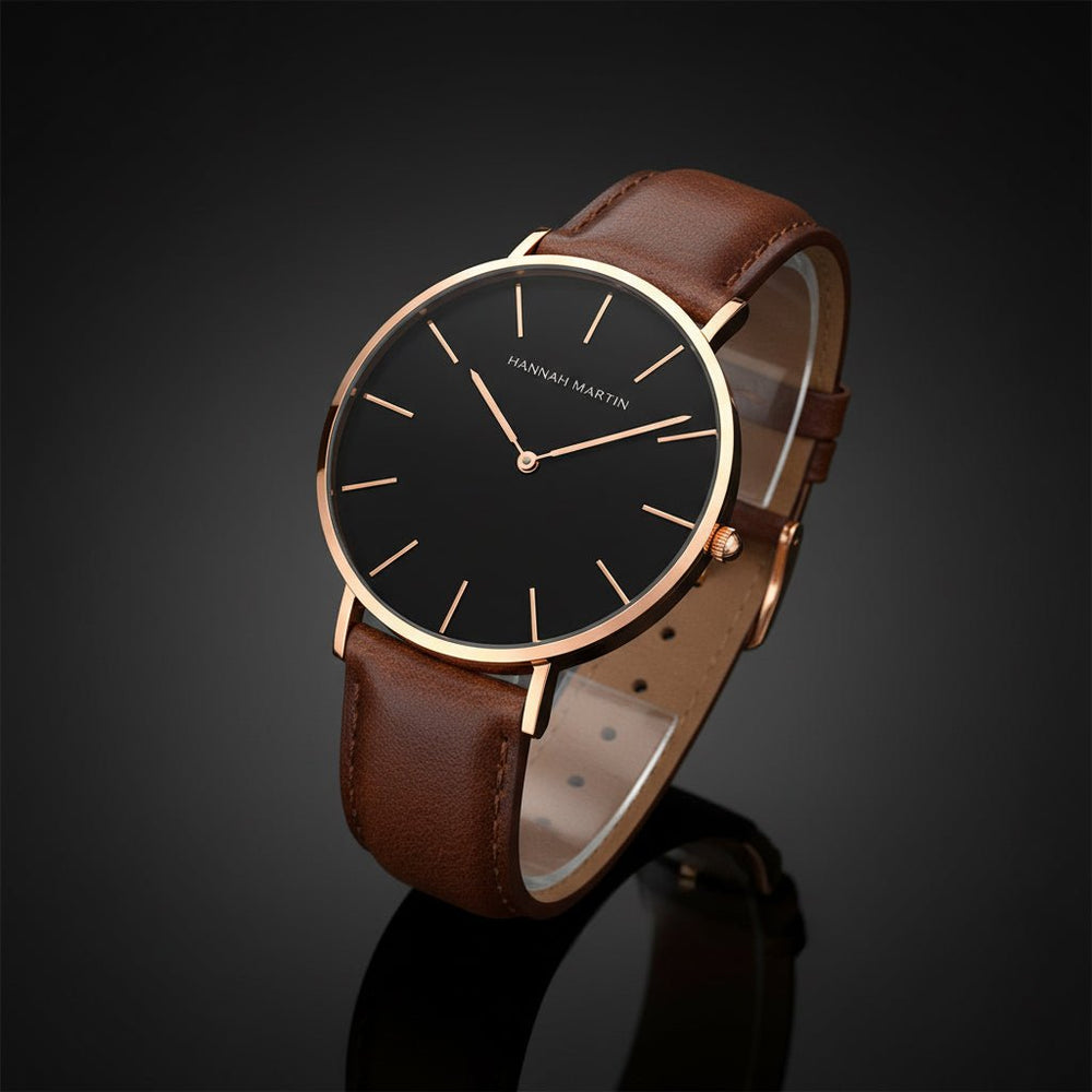 Reloj Hannah Martin Original para Hombre Elegante Cuero Marrón Esfera Negra 40mm - Hannah Martin en Perú | Jherr Jewelry