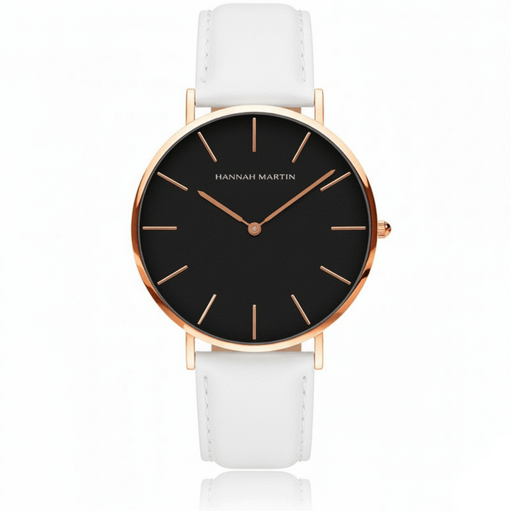 Reloj Hannah Martin CB01 Rose Gold Esfera Negra con Cuero Negro - Diseño Clásico Ejecutivo 40mm - Hannah Martin en Perú | Jherr Jewelry