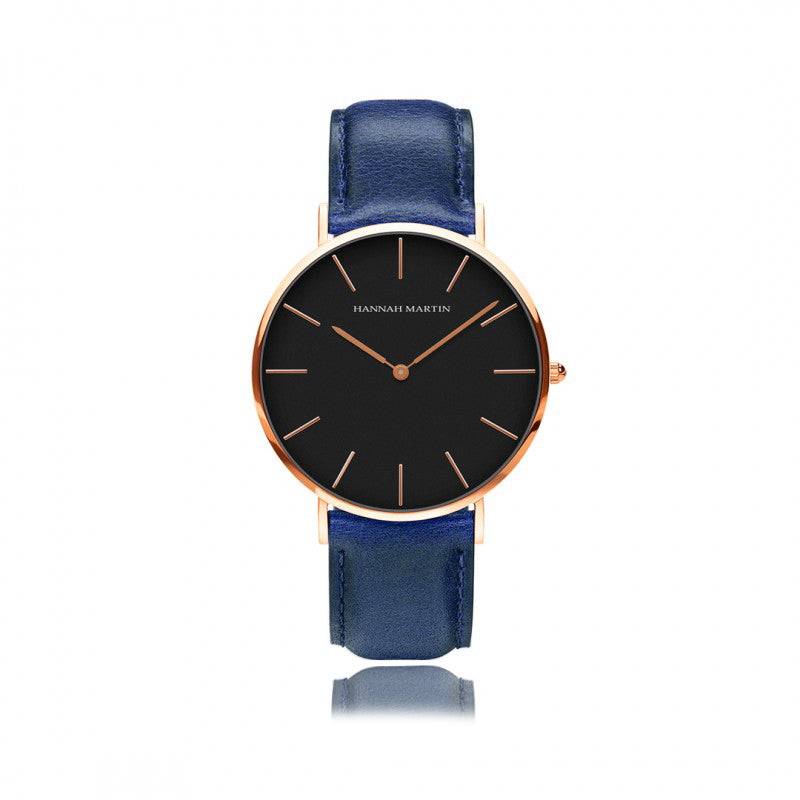 Reloj Hannah Martin Rose Gold Esfera Negra con NATO Negro - Diseño Minimalista Elegante 40mm - Hannah Martin en Perú | Jherr Jewelry