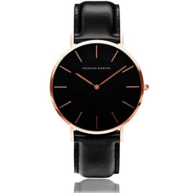 Reloj Hannah Martin Rose Gold Esfera Negra con NATO Negro - Diseño Minimalista Elegante 40mm - Hannah Martin en Perú | Jherr Jewelry