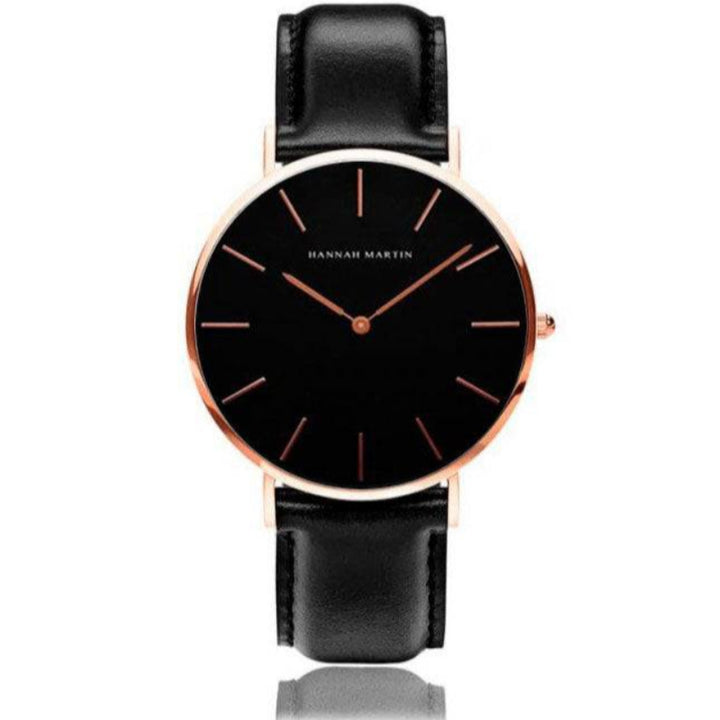 Reloj Hannah Martin Rose Gold Esfera Negra con NATO Negro - Diseño Minimalista Elegante 40mm - Hannah Martin en Perú | Jherr Jewelry