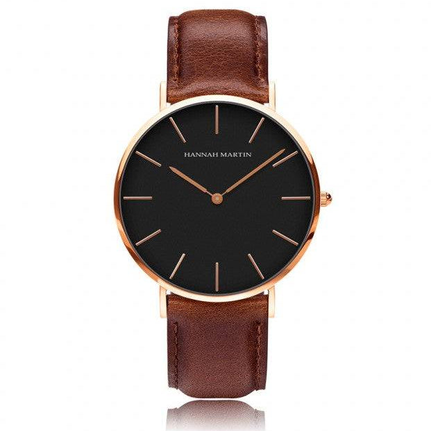 Reloj Hannah Martin Rose Gold Esfera Negra con NATO Negro - Diseño Minimalista Elegante 40mm - Hannah Martin en Perú | Jherr Jewelry