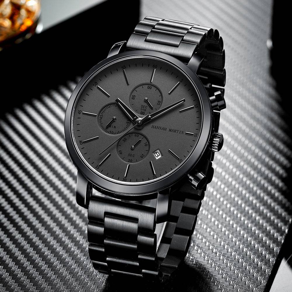 Reloj Hannah Martin Negro Original Cronógrafo con Brazalete de Acero Negro - Diseño Elegante 42mm - Hannah Martin en Perú | Jherr Jewelry