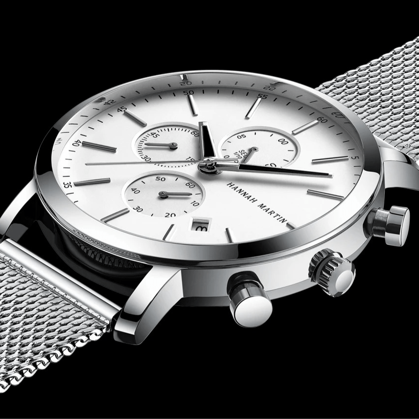 Reloj Hannah Martin Negro Original Cronógrafo con Brazalete de Acero Negro - Diseño Elegante 42mm - Hannah Martin en Perú | Jherr Jewelry