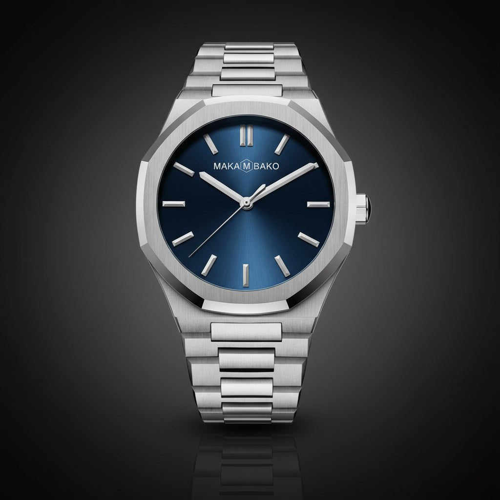 Reloj Makambako Original Plata Esfera Azul con Brazalete de Acero - Diseño Elegante 40mm - MakaMBako en Perú | Jherr Jewelry