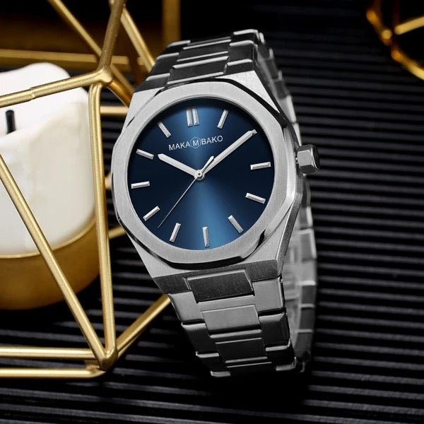 Reloj Makambako Original Plata Esfera Azul con Brazalete de Acero - Diseño Elegante 40mm - MakaMBako en Perú | Jherr Jewelry