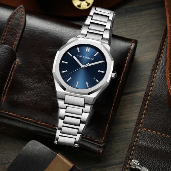 Reloj Makambako Original Plata Esfera Azul con Brazalete de Acero - Diseño Elegante 40mm - MakaMBako en Perú | Jherr Jewelry