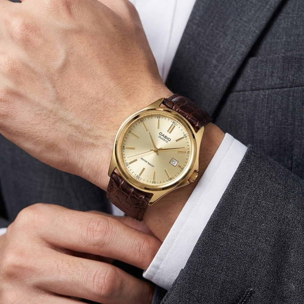 Reloj Casio MTP-1183Q-9A Dorado Elegante - Esfera Champagne con Correa de Cuero Genuino - Casio en Perú | Jherr Jewelry
