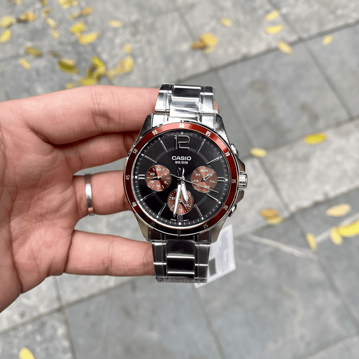 RELOJ CASIO ORIGINAL MTP-1374D-5AVEF | Acero Hombre Plateado Dial Rojo - Casio en Perú | Jherr Jewelry