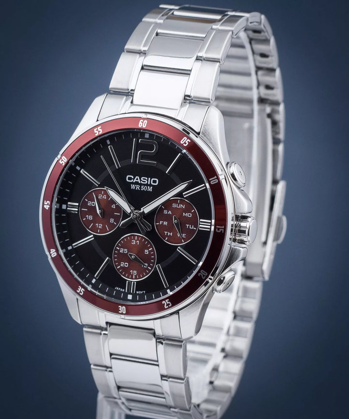 RELOJ CASIO ORIGINAL MTP-1374D-5AVEF | Acero Hombre Plateado Dial Rojo - Casio en Perú | Jherr Jewelry