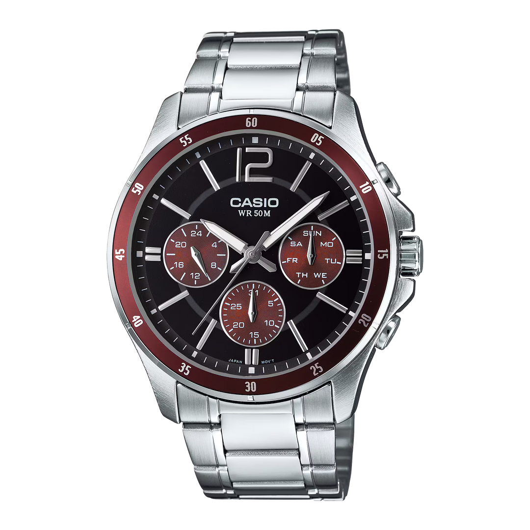 RELOJ CASIO ORIGINAL MTP-1374D-5AVEF | Acero Hombre Plateado Dial Rojo - Casio en Perú | Jherr Jewelry