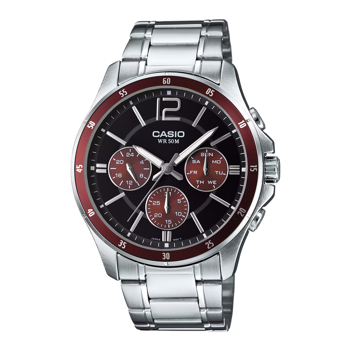 Reloj Casio MTP-1374D-5AVEF Original Acero Hombre Plateado Dial Rojo - Casio en Perú