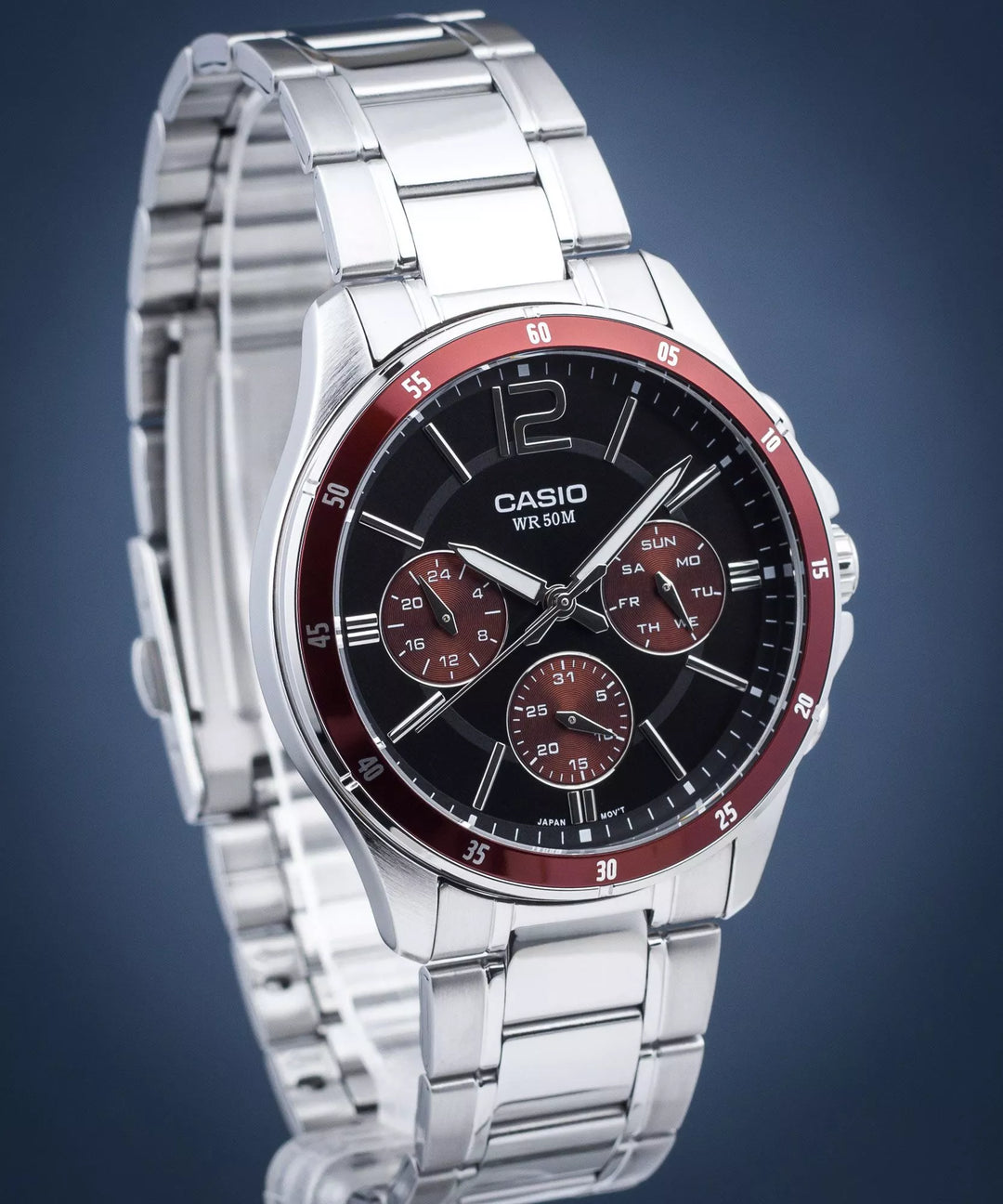 RELOJ CASIO ORIGINAL MTP-1374D-5AVEF | Acero Hombre Plateado Dial Rojo - Casio en Perú | Jherr Jewelry