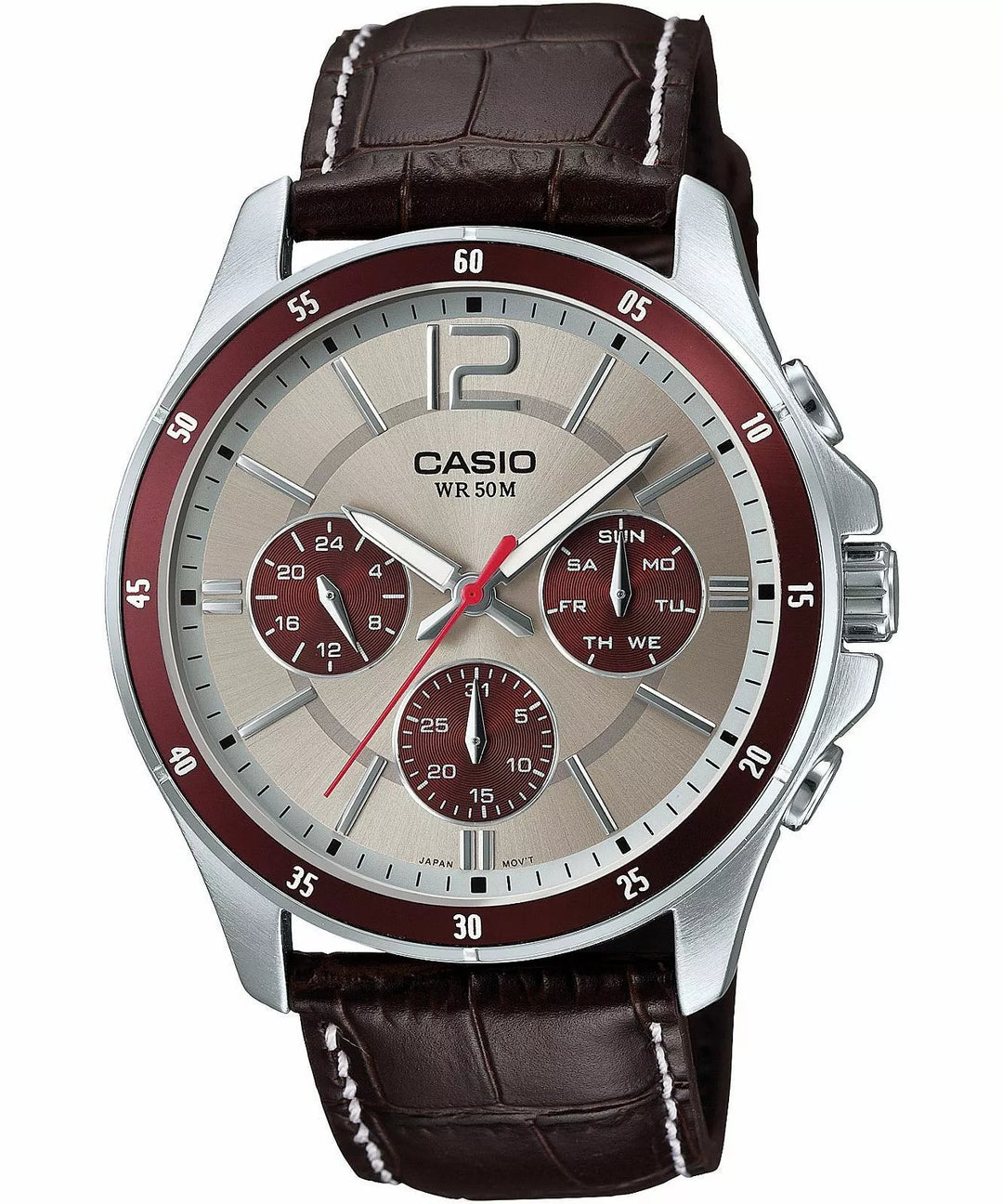 Reloj Casio Hombre MTP-1374L-7A1VEF — Multifunción Analógico con Correa de Cuero en tonos marrón y plata.