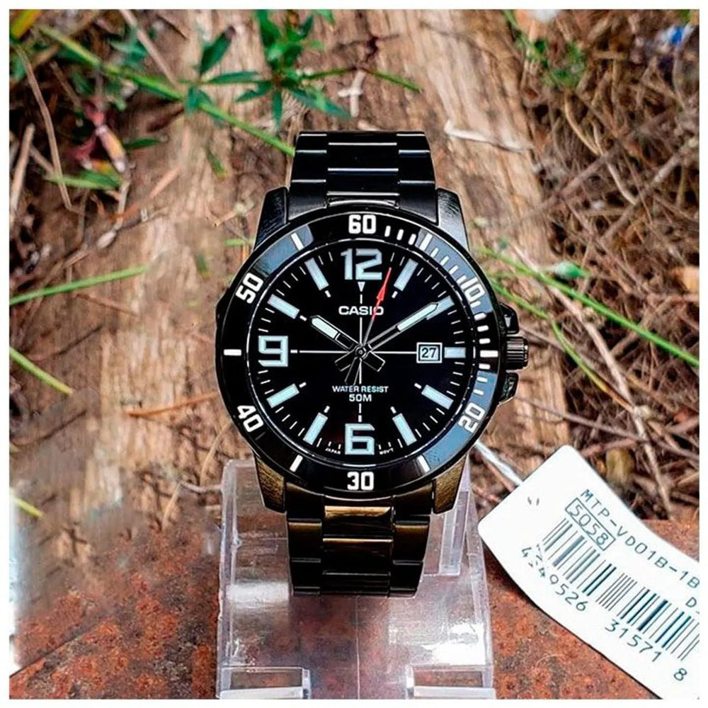 Reloj Casio MTP-VD01B Hombre Negro Acero Inoxidable Water Resist 50M - Diseño Elegante 42mm - Casio en Perú | Jherr Jewelry