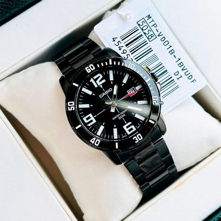 Reloj Casio MTP-VD01B Hombre Negro Acero Inoxidable Water Resist 50M - Diseño Elegante 42mm - Casio en Perú | Jherr Jewelry