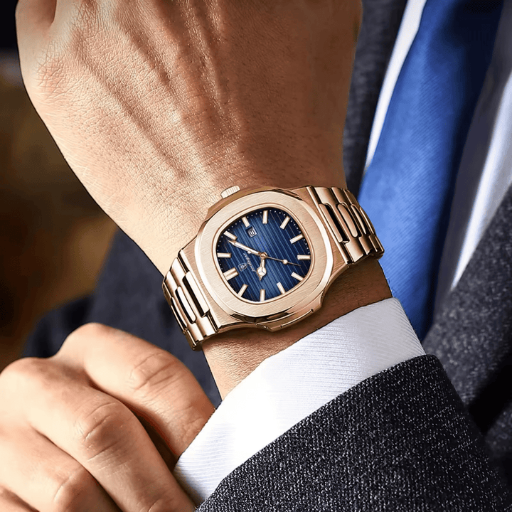Reloj Poedagar ORIGINAL Cara Azul Marine Brazalete de Eslabones - Diseño Luxury 40mm - Poedagar en Perú | Jherr Jewelry