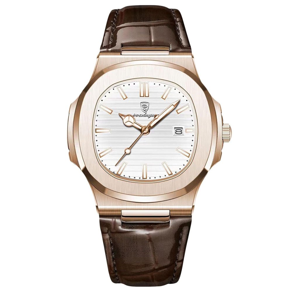 Reloj Poedagar ORIGINAL Esfera Blanca para Hombre - Oro Rosa con Correa de Cuero Marrón 40mm - Poedagar en Perú | Jherr Jewelry