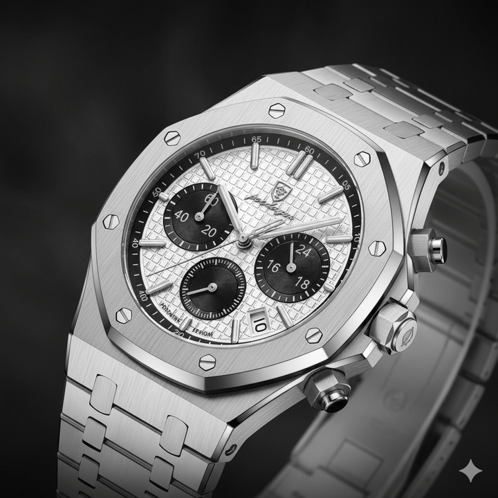 Reloj Cronógrafo Poedagar Octagonal con Esfera Panda y Brazalete de Acero Integrado 40mm - Poedagar en Perú | Jherr Jewelry