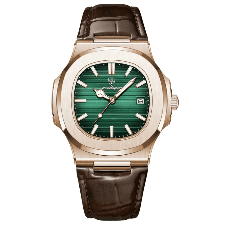 Reloj Poedagar ORIGINAL Esfera Verde Hombre - Oro Rosa con Correa de Cuero Marrón 40mm - Poedagar en Perú | Jherr Jewelry