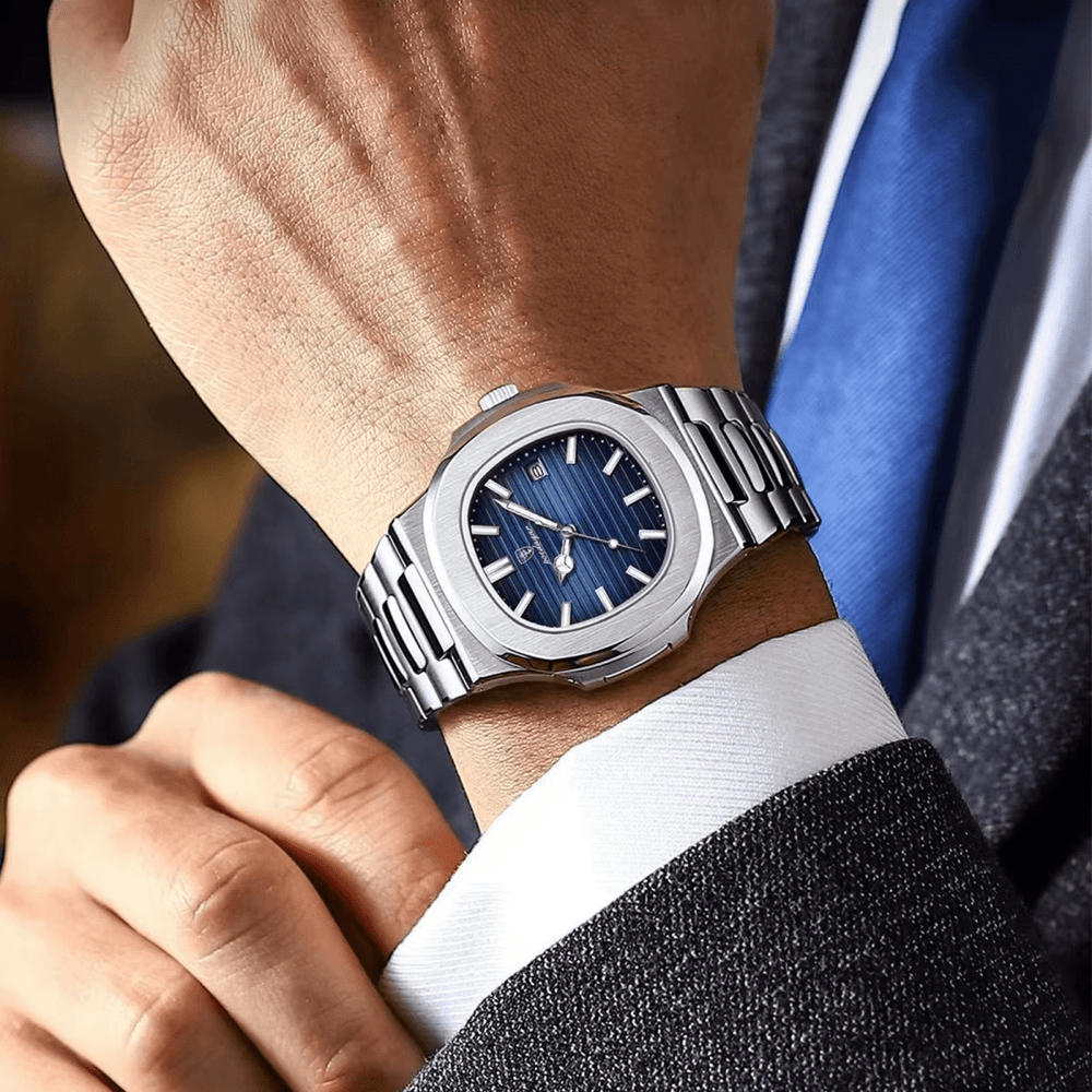 Reloj Poedagar ORIGINAL Acero Esfera Azul con Brazalete de Acero Hombre - Diseño Luxury 40mm - Poedagar en Perú | Jherr Jewelry