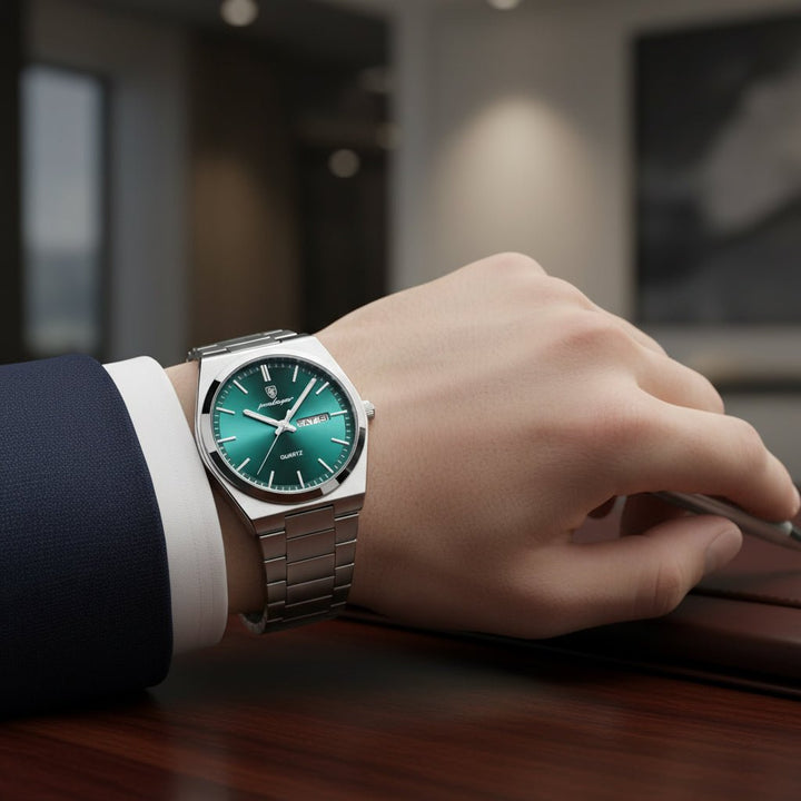 Reloj Poedagar ORIGINAL Dial Verde Marine Brazalete de Eslabones - Diseño Luxury 40mm - Poedagar en Perú | Jherr Jewelry