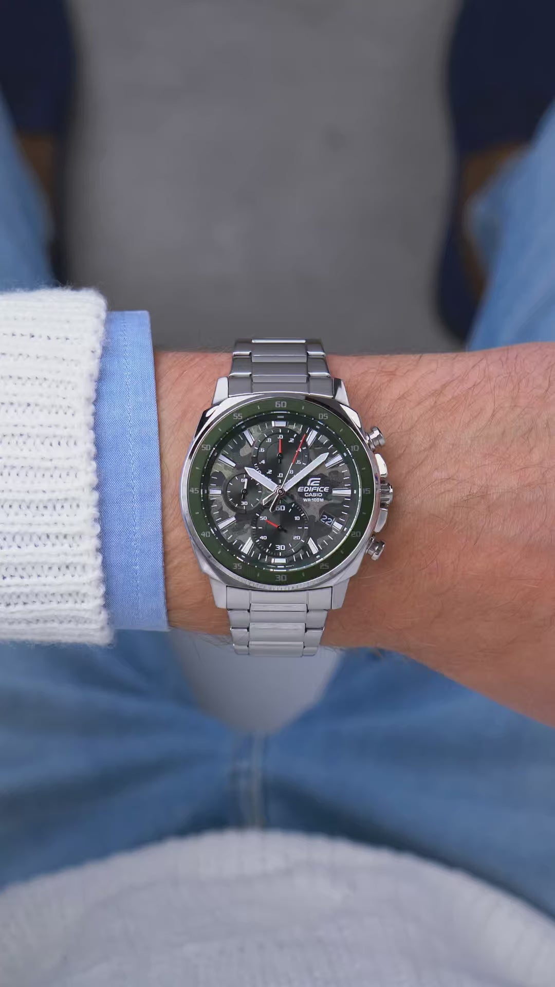 Reloj Edifice EFV-600D-3CVUDF Original Cristal de Zafiro Verde Militar 100M