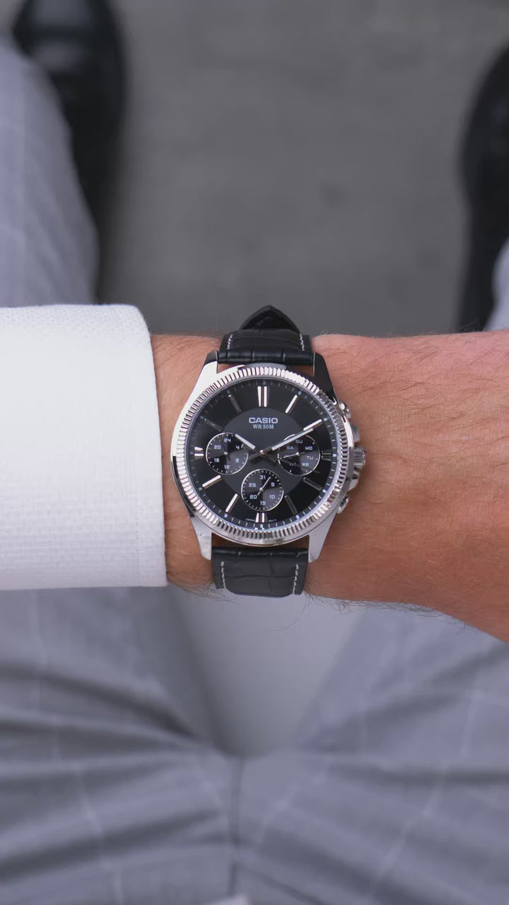 Reloj Casio Hombre MTP-1375L-1AVEF — Multifunción Analógico con Correa de Cuero Negro