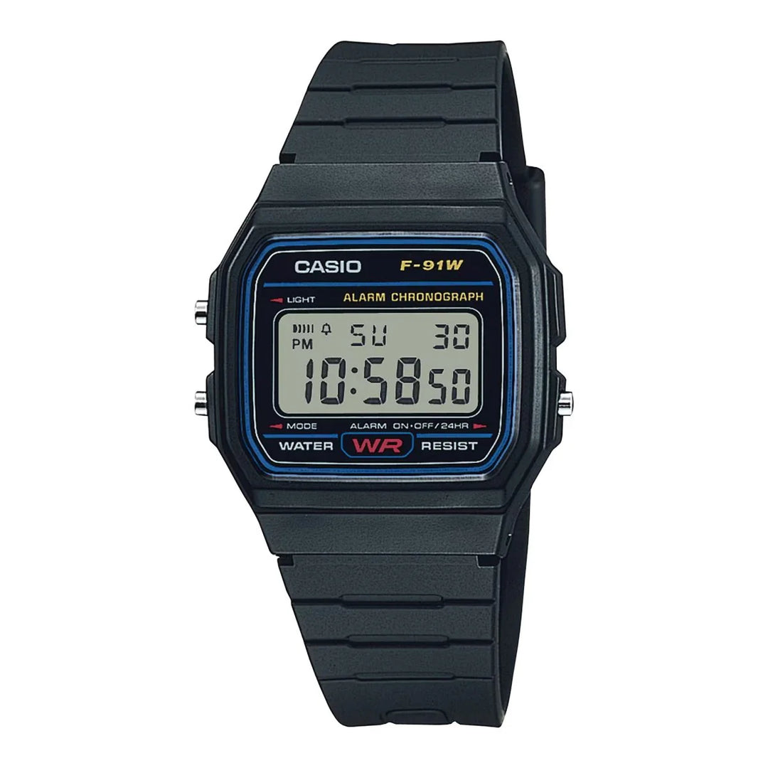 Reloj Casio F-91W original negro digital clásico vista frontal | Jherr Jewelry Perú