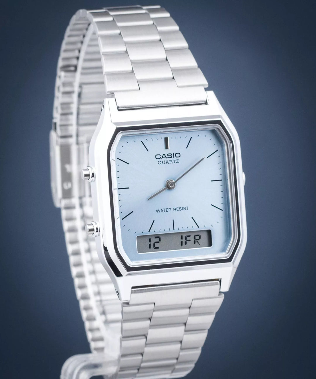 Reloj Casio AQ-230A-2A1 Original Retro - Dual Display Analógico Digital con Esfera Azul Cielo - Casio en Perú | Jherr Jewelry