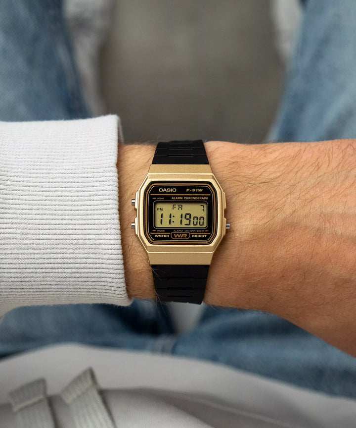Reloj Casio F-91W-9A Original Digital Gold Black - Clásico con Garantía