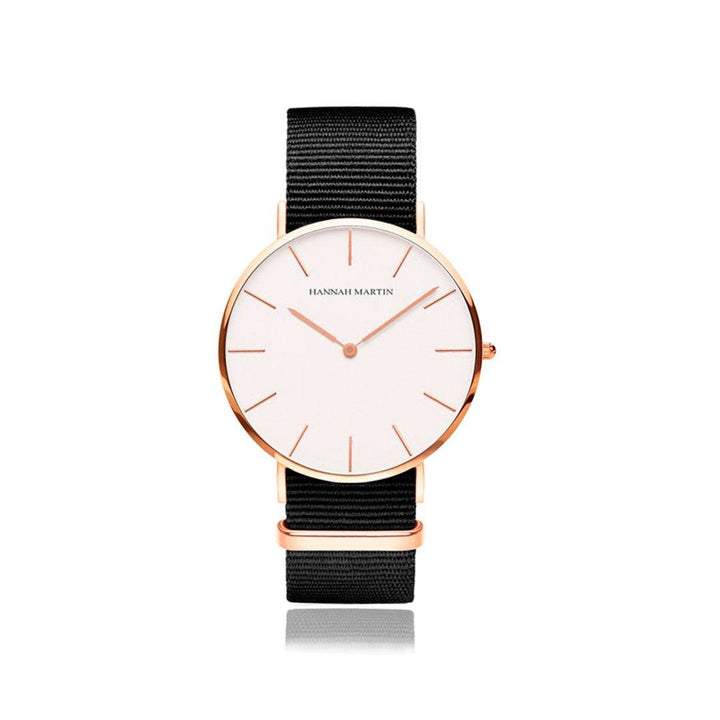 Relojes de Pareja Hannah Martin Rose Gold con NATO Negro - Set Coordinado 40mm/36mm - Hannah Martin en Perú | Jherr Jewelry