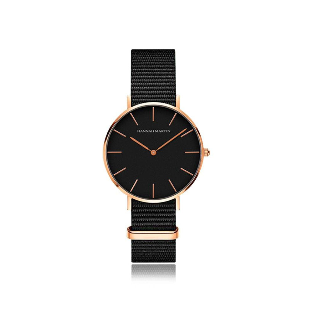 Relojes de Pareja Hannah Martin Rose Gold con NATO Negro - Set Coordinado 40mm/36mm - Hannah Martin en Perú | Jherr Jewelry