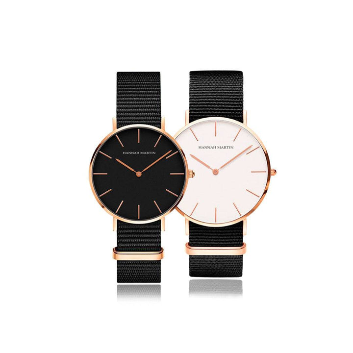 Relojes de Pareja Hannah Martin Rose Gold con NATO Negro - Set Coordinado 40mm/36mm - Hannah Martin en Perú | Jherr Jewelry