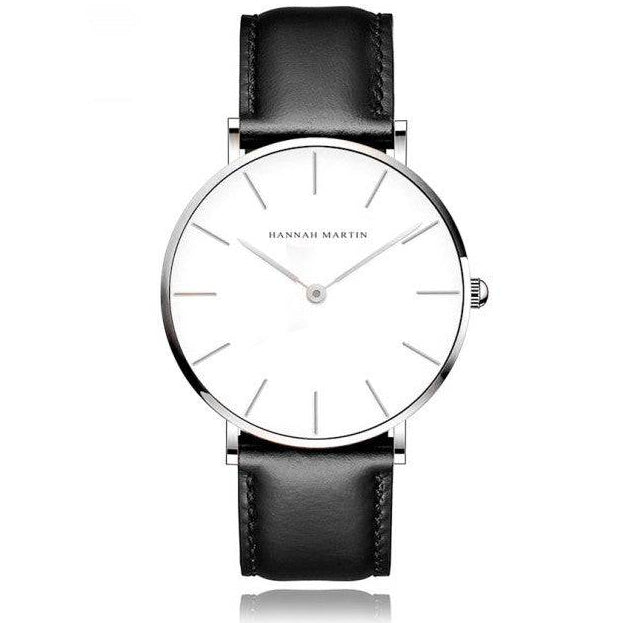 Reloj Hannah Martin Original Plata Esfera Blanca con Cuero Marrón - Diseño Clásico 40mm - Hannah Martin en Perú | Jherr Jewelry