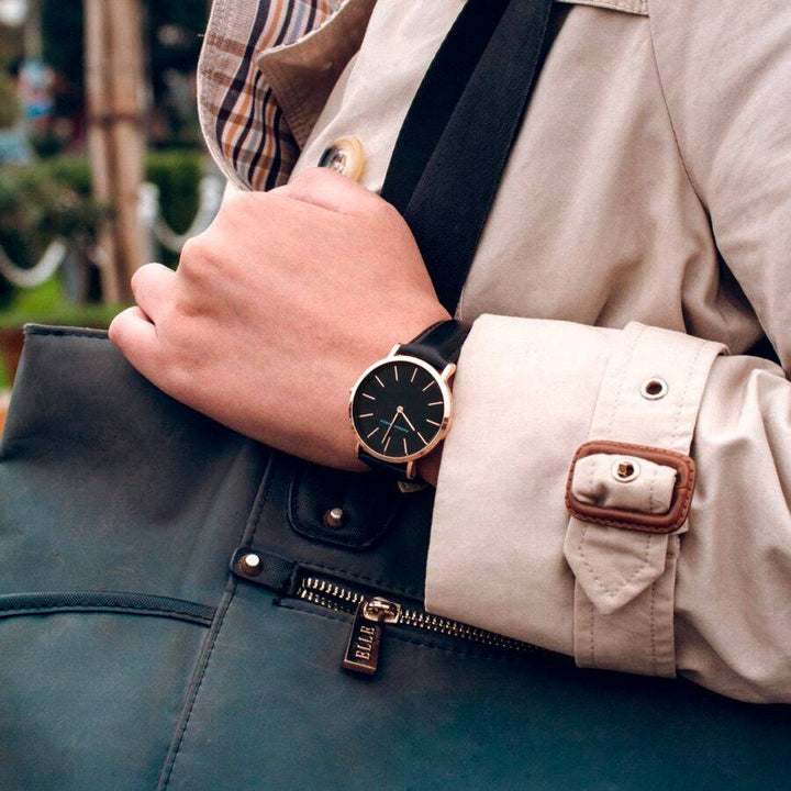 Reloj Hannah Martin Mujer Oro Rosa Correa Cuero Negro - Hannah Martin en Perú | Jherr Jewelry