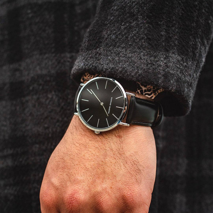Reloj Hannah Martin Hombre Negro de Cuero Minimalista - Acero Inoxidable Premium - Hannah Martin en Perú | Jherr Jewelry