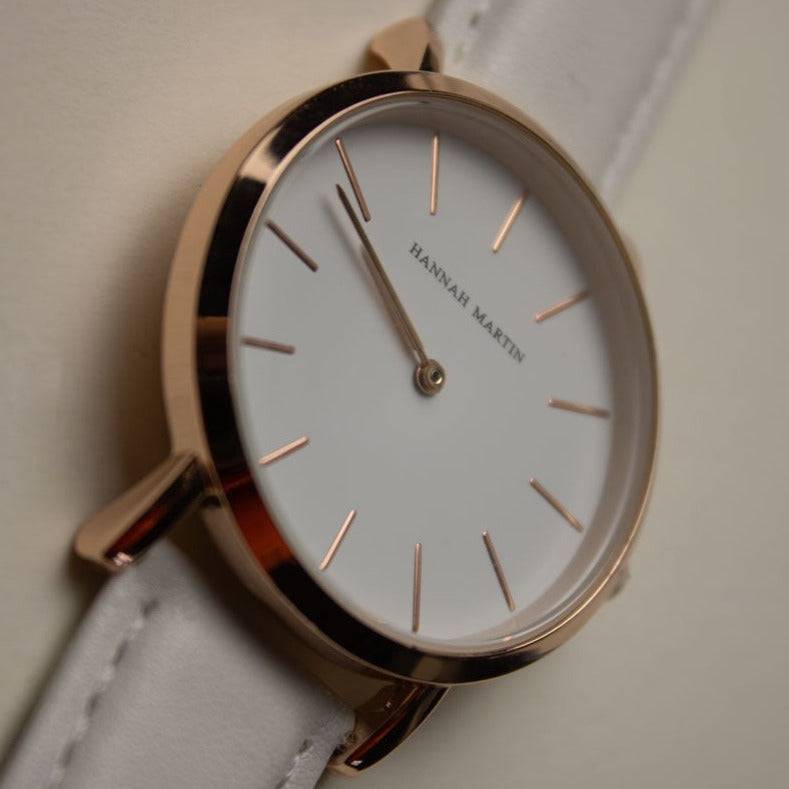 Reloj Hannah Martin para Mujer Cuero Blanco Oro Rosa - Hannah Martin en Perú | Jherr Jewelry